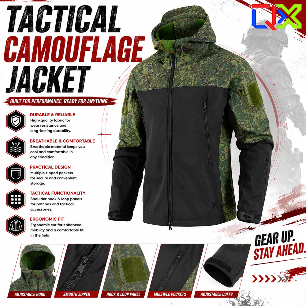 Windproof Jacket Softshell - QX Taktik Kamuflaj Softshell Ceket Rüzgar