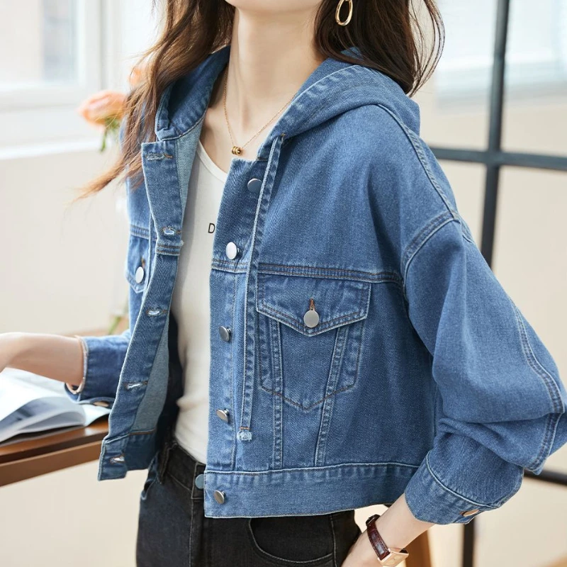 Winter Clothing Offer - Kırpma kapüşonlu küçük kadın Denim ceketler
